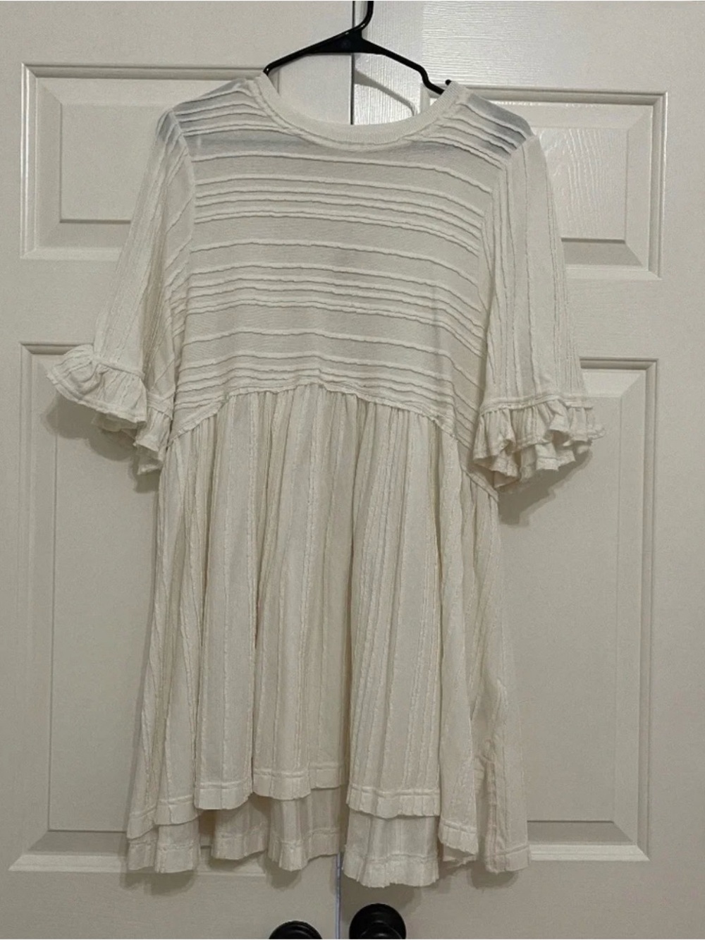 Free People Cream Ruffle-Sleeve Mini Dress